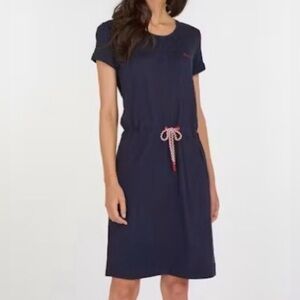 Barbour Navy Blue T-shirt Dress with Waist Tie Size 10